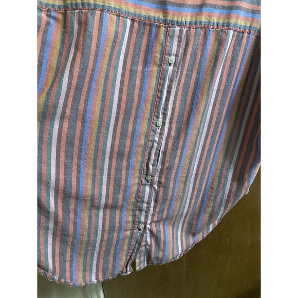 Madewell Courier Button-Back Shirt in Rainbow Stripe V-neck Cotton Oversized XXS - Picture 10 of 12